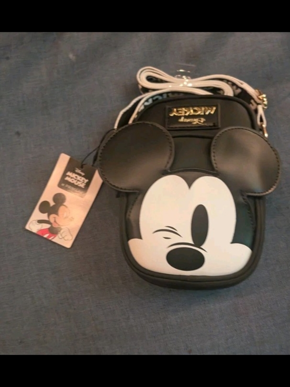 Disney Black & White Winking Mickey Face Crossbody Bag